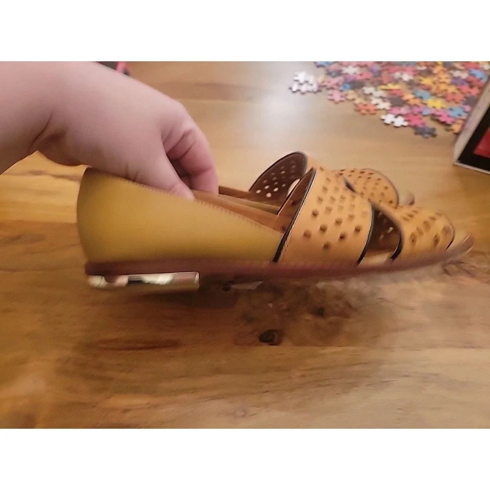 Rebecca Minkoff Sadie Perforated Leather Flats 6 Camel Tan Open Toe M470463